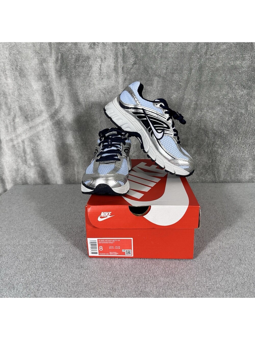 Nike Womens 8 Air Max Moto 2K Celestine Blue/Obsidian/Metallic Silver HQ1056-400